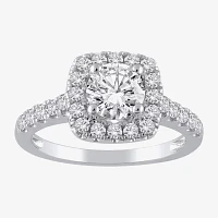 (H-I / I1) Womens 2 CT. T.W. Lab Grown White Diamond 10K Gold Cushion Side Stone Halo Bridal Set