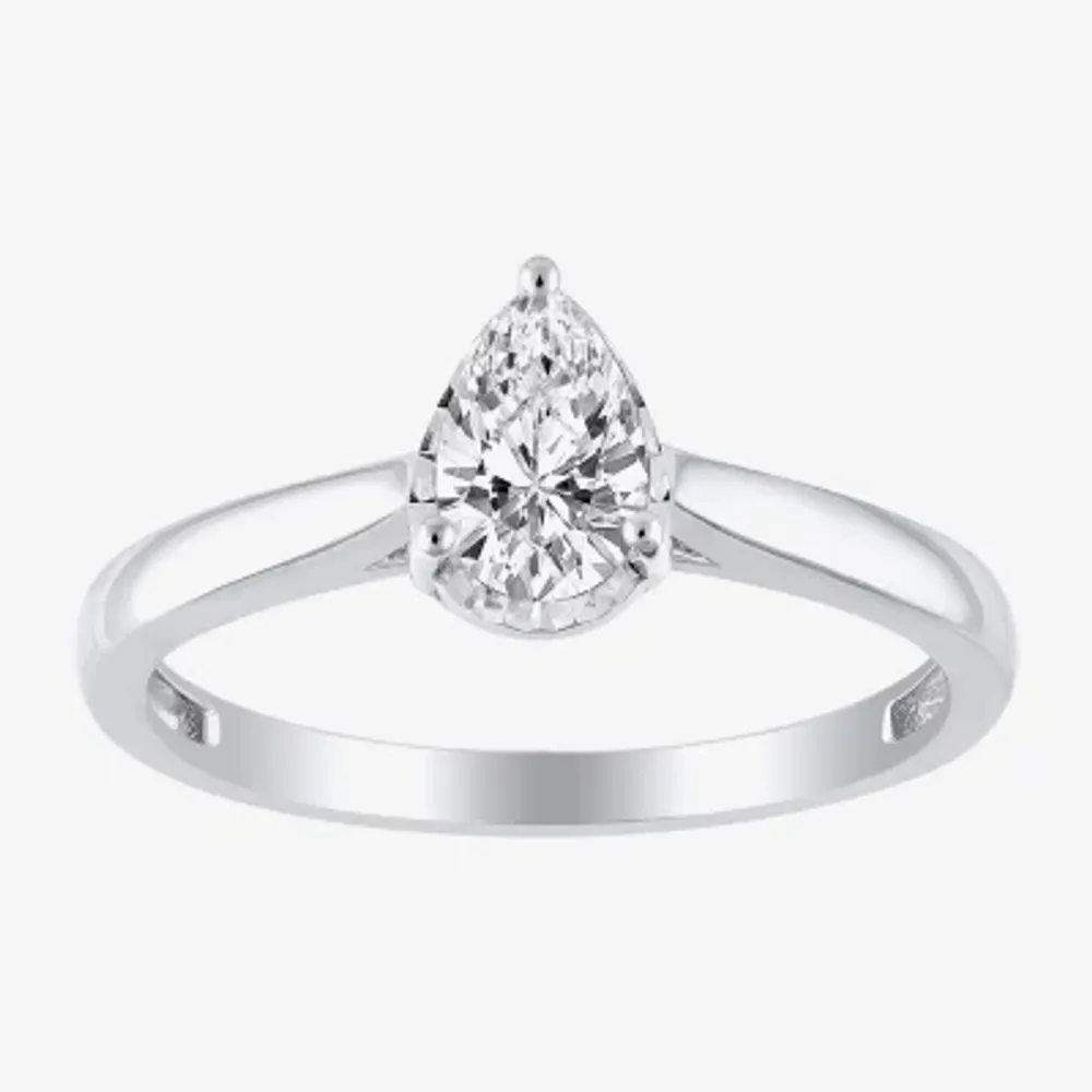 (H-I / Si2) Womens 1/2 CT. Lab Grown White Diamond 10K Gold Pear Solitaire Engagement Ring