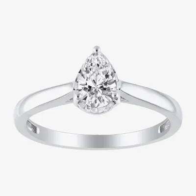 (H-I / Si2) Womens 1/2 CT. Lab Grown White Diamond 10K Gold Pear Solitaire Engagement Ring