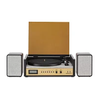 Crosley Coda Shelf System with Matching Stereo Speakers FM Radio