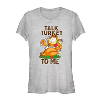 Juniors Garfield Talk Turkey To Me Tee Womens Crew Neck Short Sleeve Graphic T-Shirt