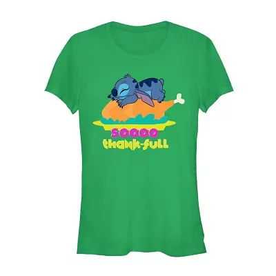 Juniors Stitch So Thankful Tee Womens Crew Neck Short Sleeve Graphic T-Shirt