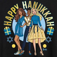 Juniors Barbie Happy Hanukkah Tee Womens Scoop Neck Short Sleeve Graphic T-Shirt