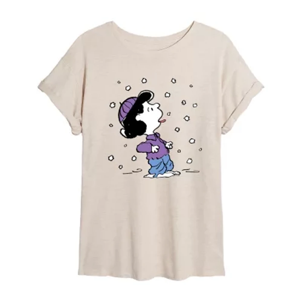 Juniors Peanuts Lucy Snow Tee Womens Scoop Neck Short Sleeve Graphic T-Shirt