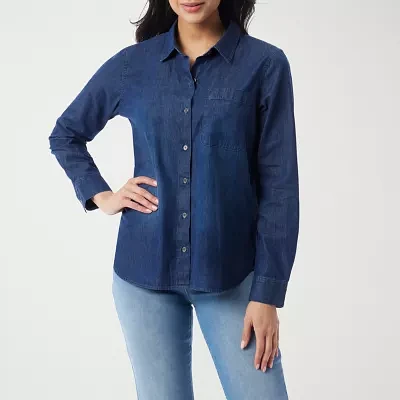 Gloria Vanderbilt Womens Long Sleeve Regular Fit Button-Down Shirt