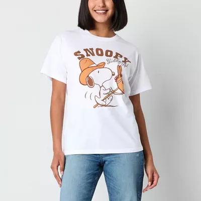 Juniors Cowboy Snoopy Boyfriend Tee Womens Crew Neck Short Sleeve Graphic T-Shirt