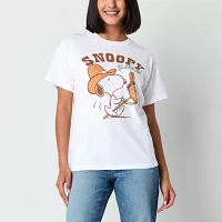 Juniors Cowboy Snoopy Boyfriend Tee Womens Crew Neck Short Sleeve Graphic T-Shirt