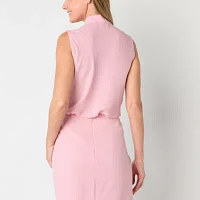 Black Label by Evan-Picone Womens Split Tie Neck Sleeveless Blouse
