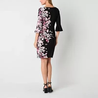 Black Label by Evan-Picone Womens 3/4 Sleeve Floral Sheath Dress