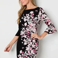 Black Label by Evan-Picone Womens 3/4 Sleeve Floral Sheath Dress