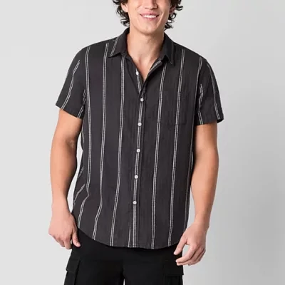 Arizona Mens Short Sleeve Striped Button-Down Shirt