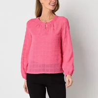 Liz Claiborne Womens Keyhole Neck Long Sleeve Blouse