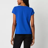 Liz Claiborne Texture Tee Womens Round Neck Short Sleeve Blouse