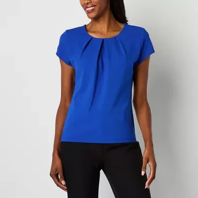 Liz Claiborne Texture Tee Womens Round Neck Short Sleeve Blouse