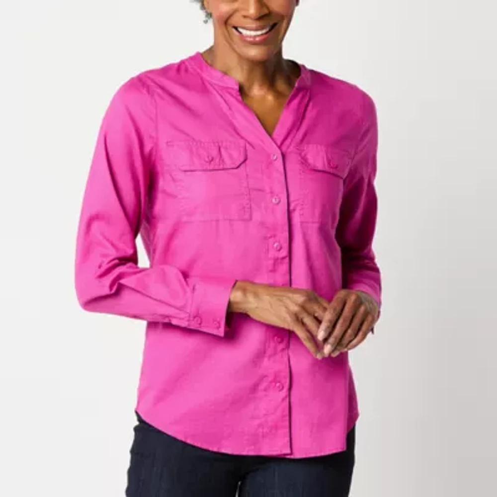 St. John's Bay Womens Long Sleeve Adaptive Hidden Access Opening Blouse