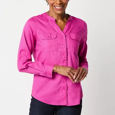 St. John's Bay Womens Long Sleeve Adaptive Hidden Access Opening Blouse