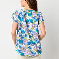 St. John's Bay Womens Split Crew Neck Short Sleeve Blouse