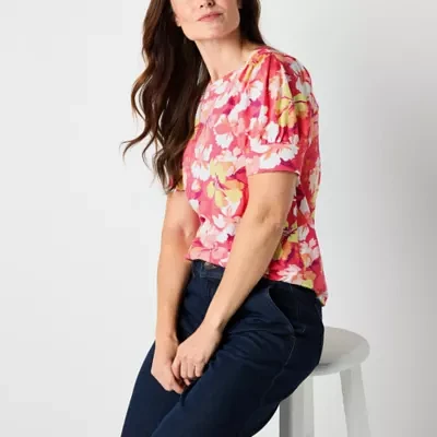 Liz Claiborne Womens Crew Neck Short Sleeve Blouse