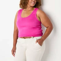 St. John's Bay Womens Plus Scoop Neck Sleeveless Tank Top