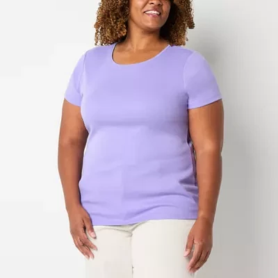 St. John's Bay Womens Plus Crew Neck Short Sleeve T-Shirt