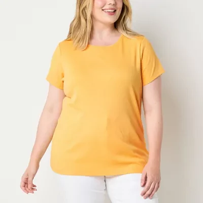 St. John's Bay Womens Plus Crew Neck Short Sleeve T-Shirt