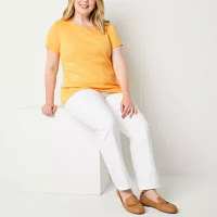 St. John's Bay Womens Plus Crew Neck Short Sleeve T-Shirt