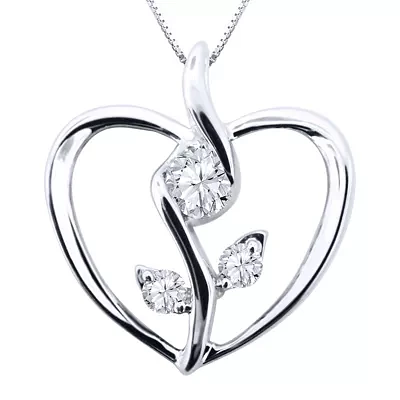 Sirena® 1/8 CT. Natural Diamond 10K White Gold Flower Heart Pendant Necklace