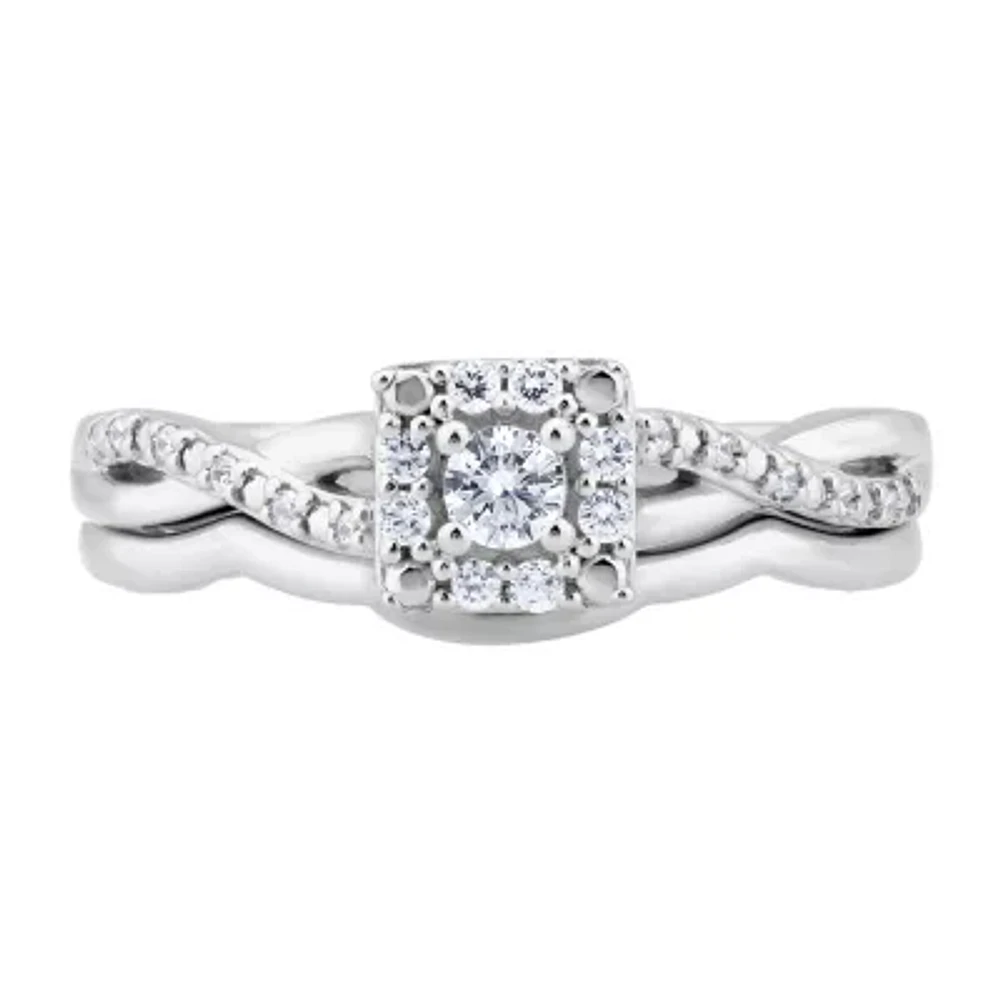 Womens 1/5 CT. Natural White Diamond 10K Gold Cushion Bridal Set