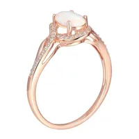Womens Lab Created White Opal 10K Rose Gold Cocktail Ring