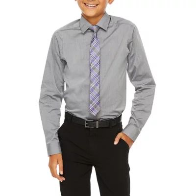 Van Heusen Flex Big Boys Button Down Collar Long Sleeve Shirt + Tie Set