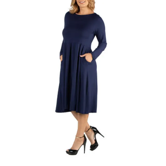 24seven Comfort Apparel Plus V-neck 3/4 Sleeve Cocktail Dress