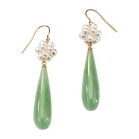 Genuine Green Jade 10K Gold Drop Earrings