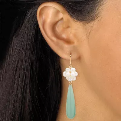 Genuine Green Jade 10K Gold Drop Earrings