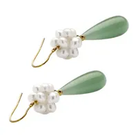 Genuine Green Jade 10K Gold Drop Earrings