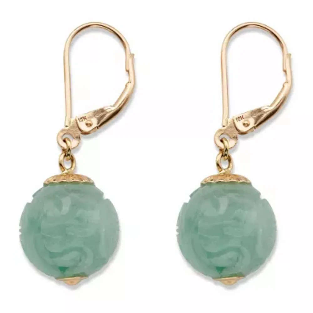 Genuine Green Jade 10K Gold Ball Drop Earrings