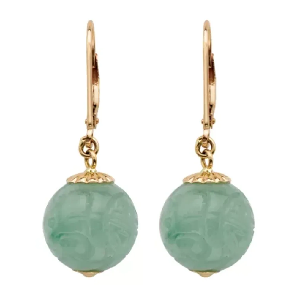 Genuine Green Jade 10K Gold Ball Drop Earrings