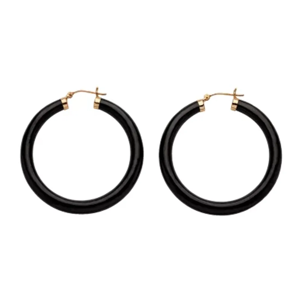 Genuine Black Jade 14K Gold 45mm Hoop Earrings