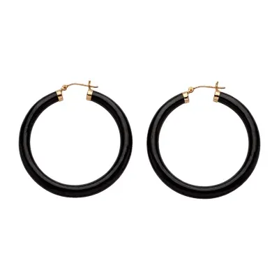 Genuine Black Jade 14K Gold 45mm Hoop Earrings