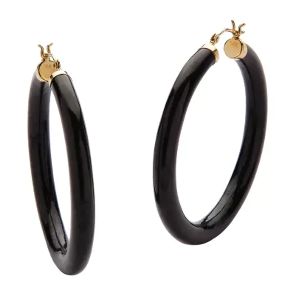Genuine Black Jade 14K Gold 45mm Hoop Earrings