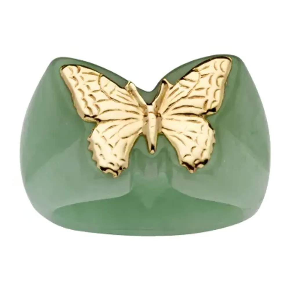 7MM Genuine Jade 14Kor 10K Gold Butterfly Band