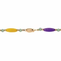 Womens Genuine Multi Color Jade 14K Gold Beaded Necklace