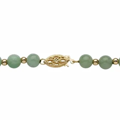 Womens Genuine Green Jade 10K Gold Beaded Necklace