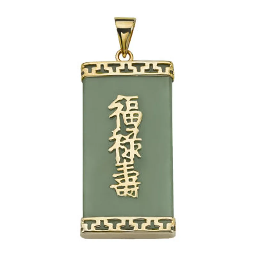 Womens Genuine Green Jade 14K Gold Prosperity, Long Life, Luck Pendant