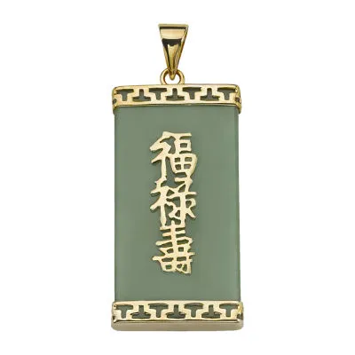 Womens Genuine Green Jade 14K Gold Prosperity, Long Life, Luck Pendant
