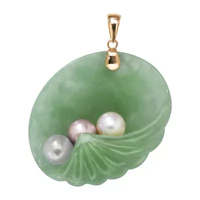 Seashell Womens Genuine Green Jade 14K Gold Pendants