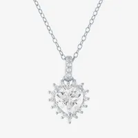 Yes, Please! Womens Lab Created White Sapphire Sterling Silver Heart Pendant Necklace