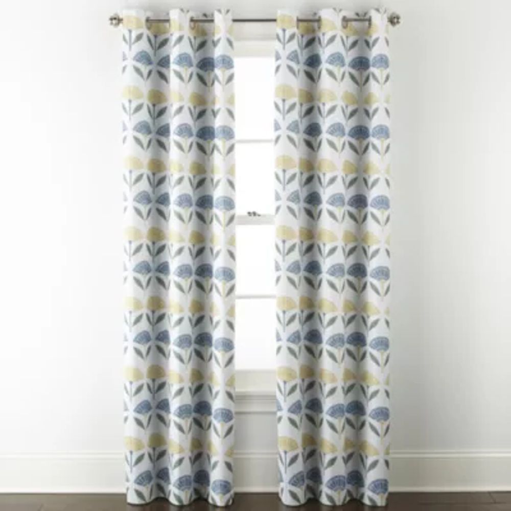 Home Expressions Allister Print Fan Floral Energy Saving 100% Blackout Grommet Top Single Curtain Panel