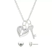 Mixit Hypoallergenic Silver Tone Pendant Necklace & Stud Earrings 2-pc. Heart Keys Jewelry Set