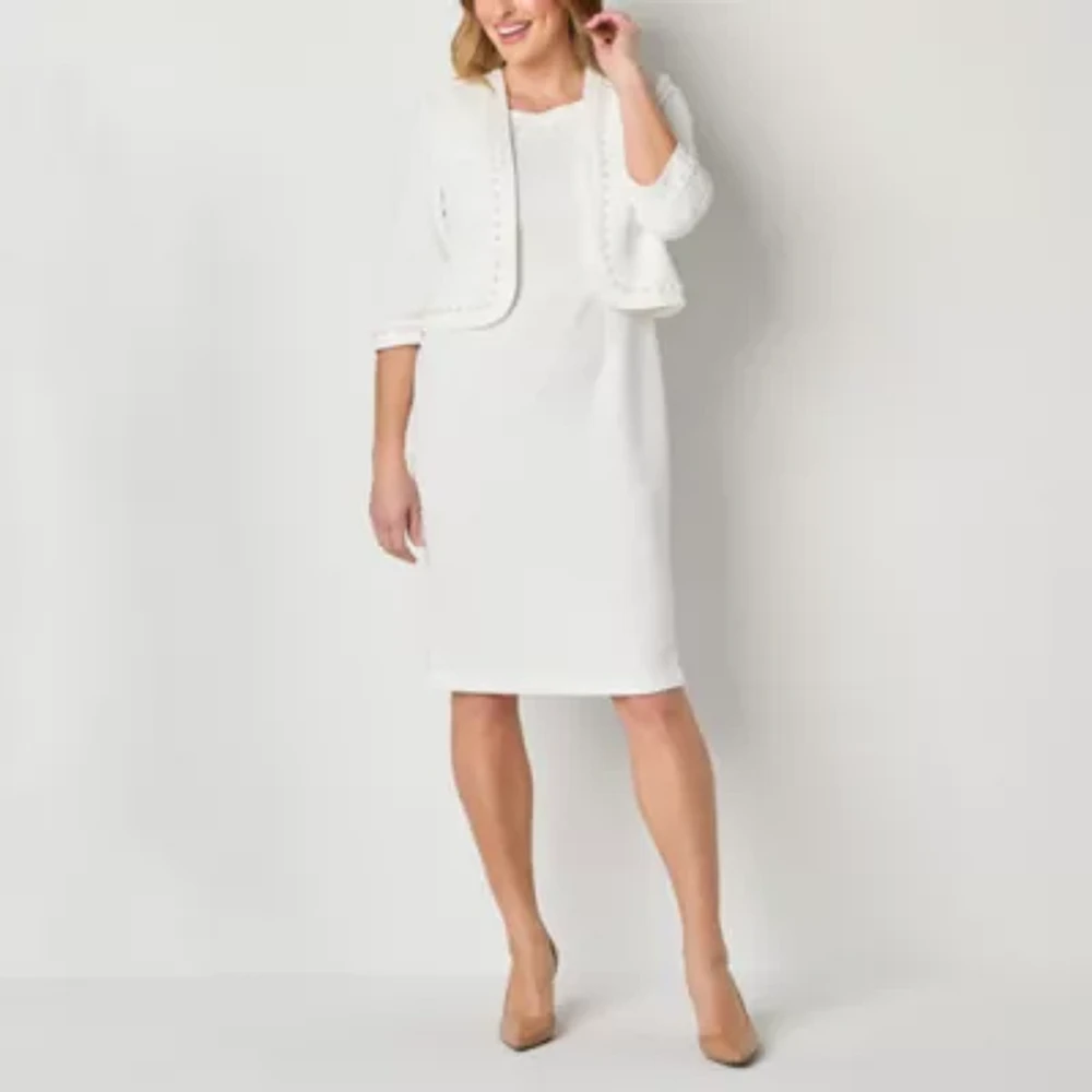 Maya Brooke Womens Pearl Trim Jacket Dress