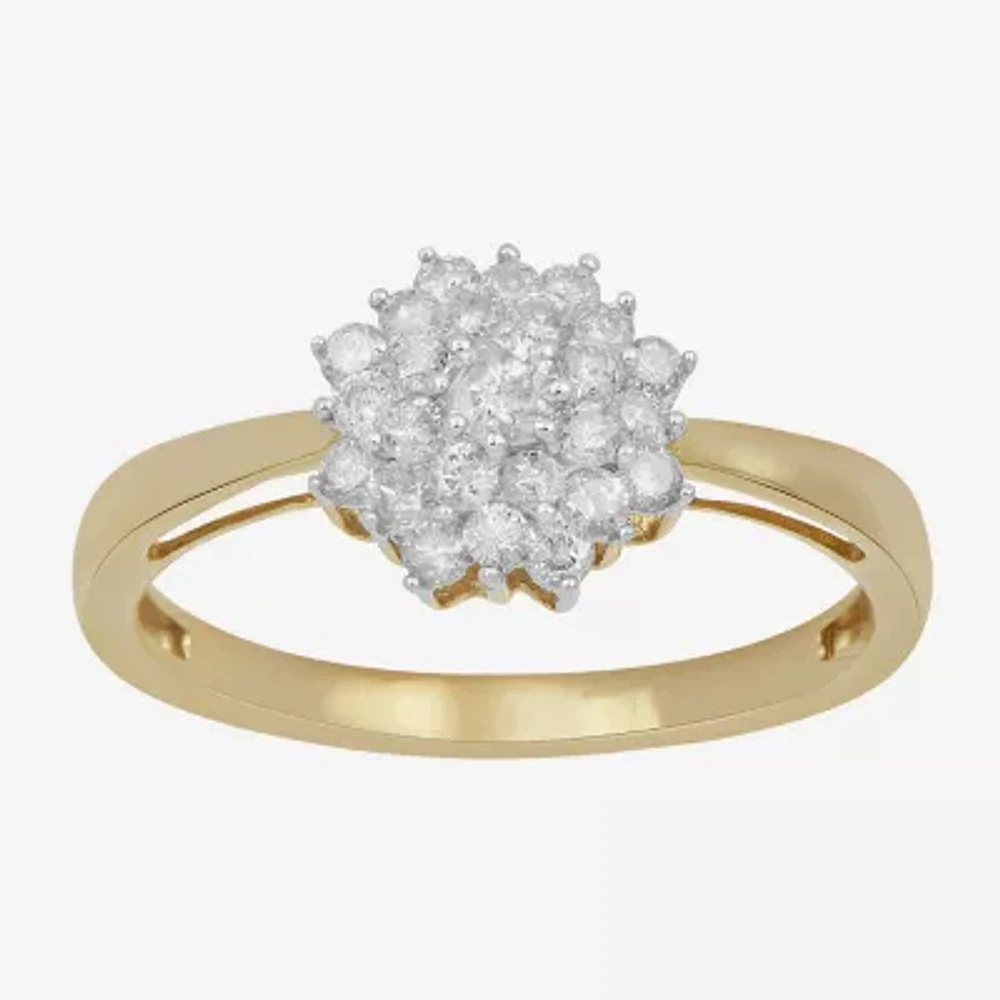 Womens 1/2 CT. T.W. Natural White Diamond 10K or 14K Yellow Gold Cluster Cocktail Ring